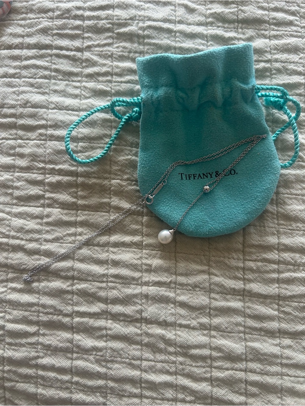 Tiffany & Co. Sterling Silver Single Pearl Pendant with Blue Pouch - Picture 5 of 8